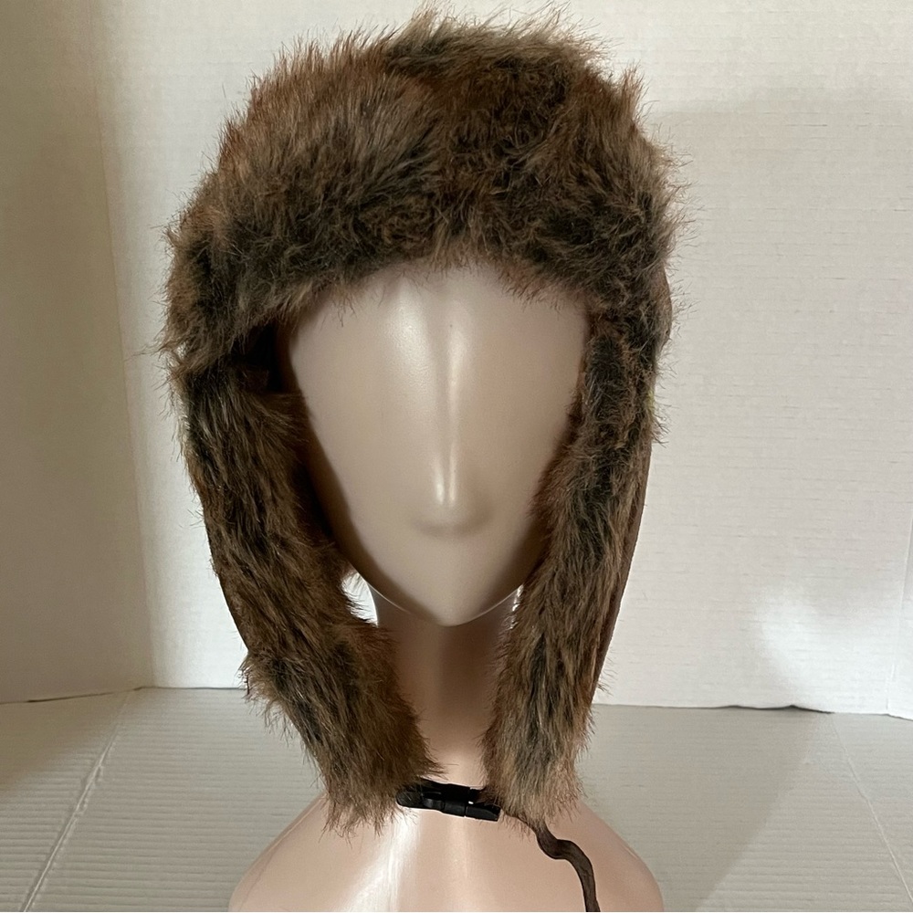 Wild Wear Caution Hat Brown Gray Neon Yellow Faux Fur Trapper Hat OSFM